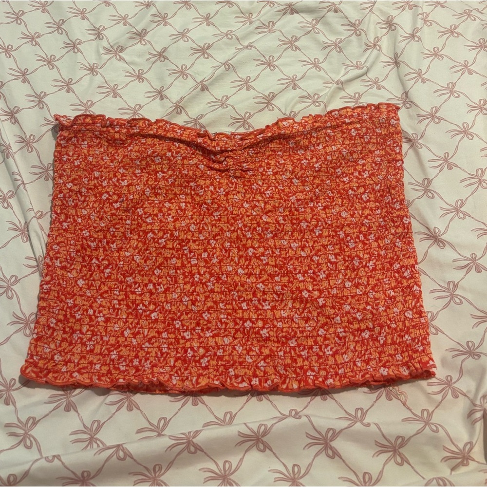 Aerie Red and White Floral Crop Tube Top